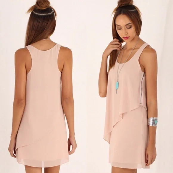 Blush Asymmetrical Ruffled Chiffon Mini Dress - Picture 2 of 8
